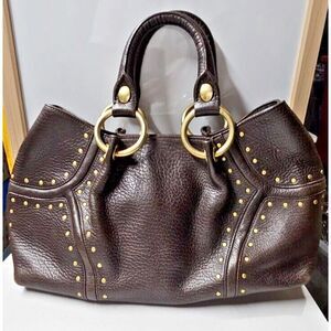 KENNETH COLE genuine leather‎ brown gold rivets satchel handbag double handles